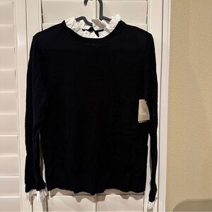 14th & Union Black Sweater with White Ruffle Trim